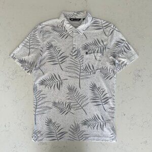 Travis Mathew SS 3 Button Bamboo Print Pima Cotton Blend Polo Shirt Wht Gry M